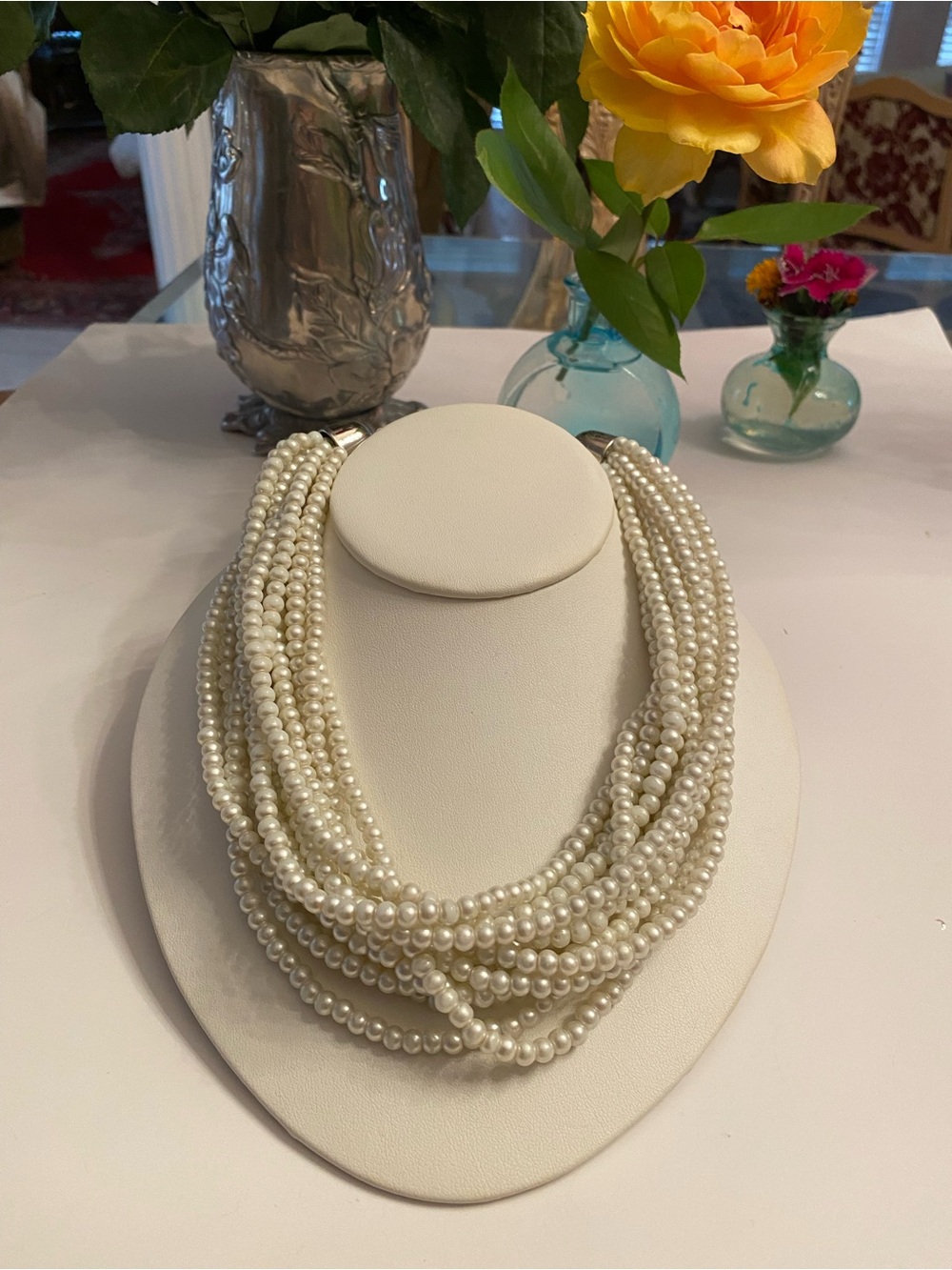Vintage Classic Multi-Strand Faux Pearl Necklace - White